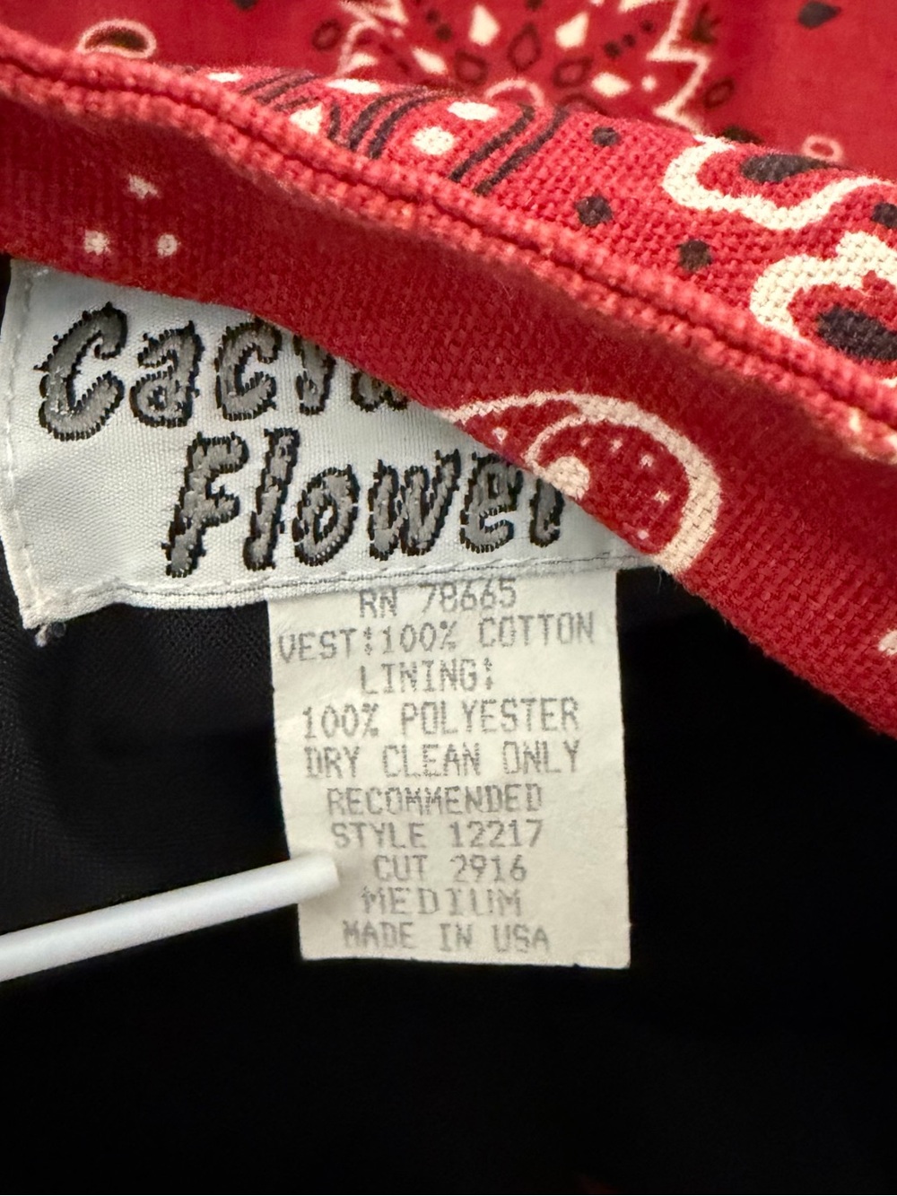 Retro Vintage Cactus Flower Bandana Print Vest Large Silver Aztec Buttons Size:M - Picture 8 of 8